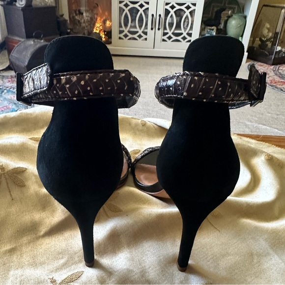 Joie Black w/ White Dots Ankle Strap Leather High Heel Shoes. - Picture 8 of 12